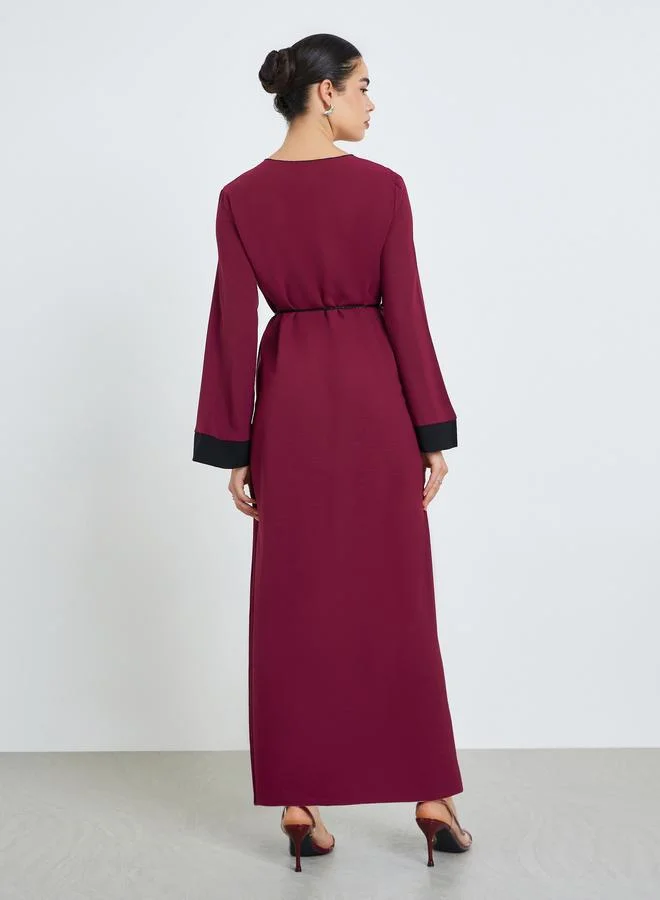 Styli Women Burgundy Embroidery A-Line Jalabiya